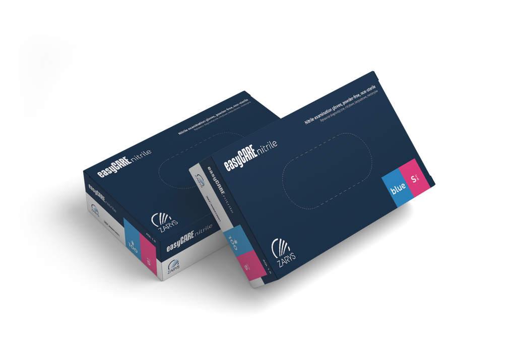 Rękawice diagnostyczne easyCARE nitrile - nitrylowe, bezpudrowe, niesterylne, niebieskie, Rozm. S, 100 szt.