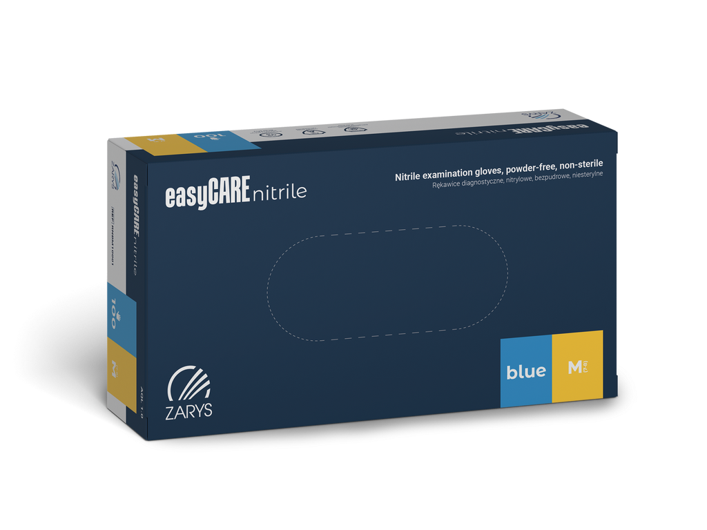 Rękawice diagnostyczne easyCARE nitrile - nitrylowe, bezpudrowe, niesterylne, niebieskie, Rozm. M, 100 szt.