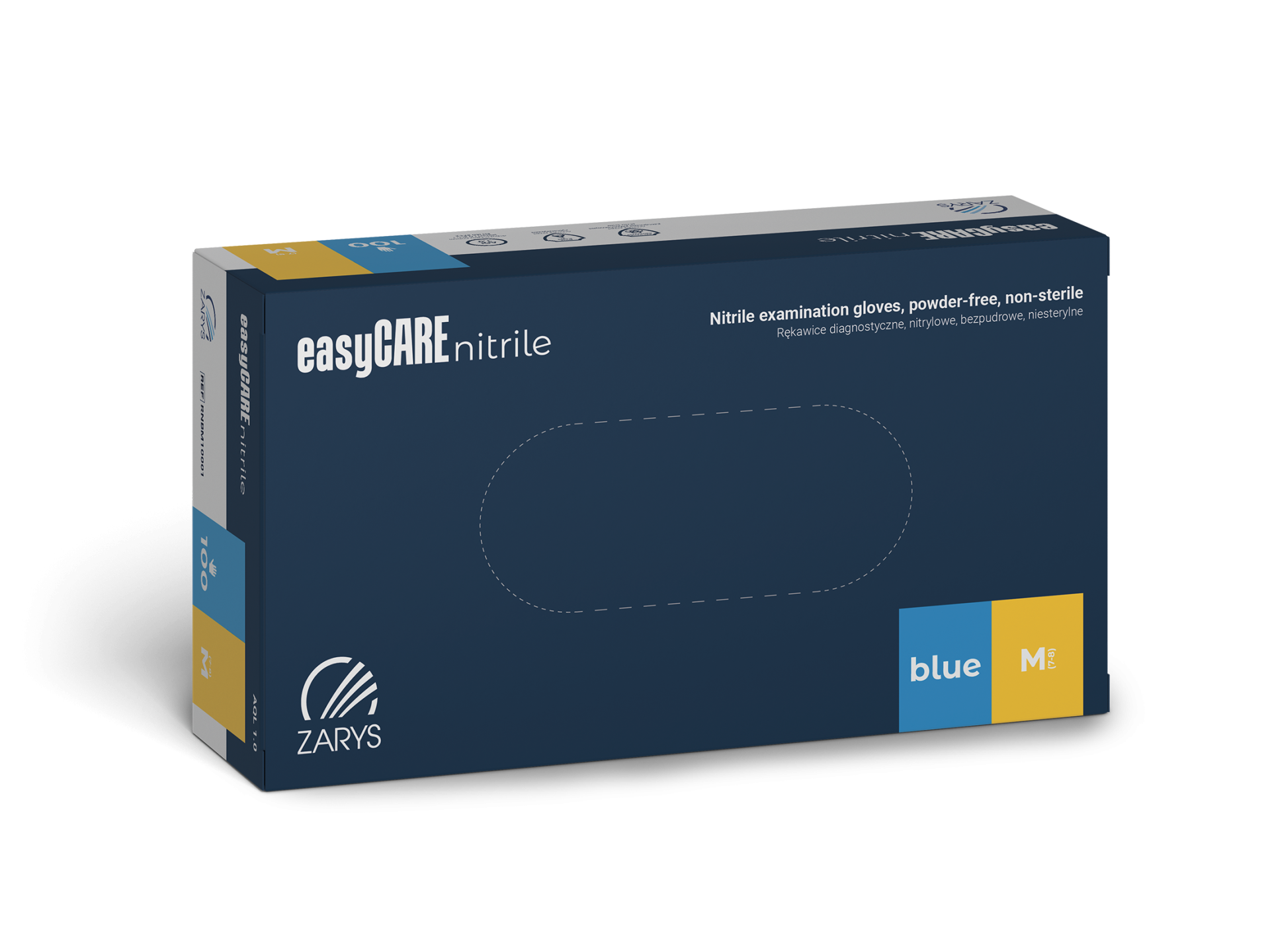 Rękawice diagnostyczne easyCARE nitrile - nitrylowe, bezpudrowe, niesterylne, niebieskie, Rozm. M, 100 szt.
