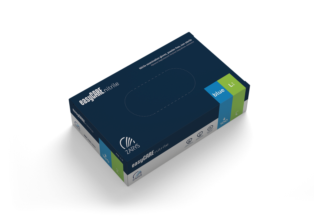 Rękawice diagnostyczne easyCARE nitrile - nitrylowe, bezpudrowe, niesterylne, niebieskie, Rozm. L, 100 szt.