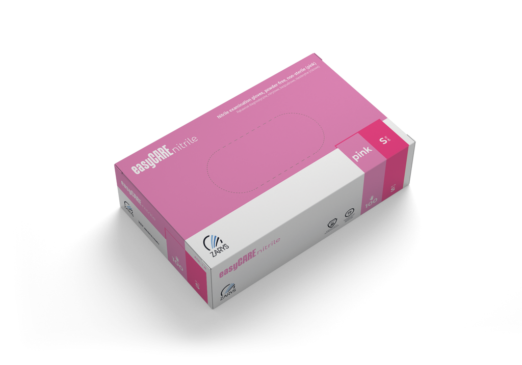 Rękawice diagnostyczne easyCARE nitrile, nitrylowe, bezpudrowe, niesterylne, różowe, Rozm. S, 100 szt.