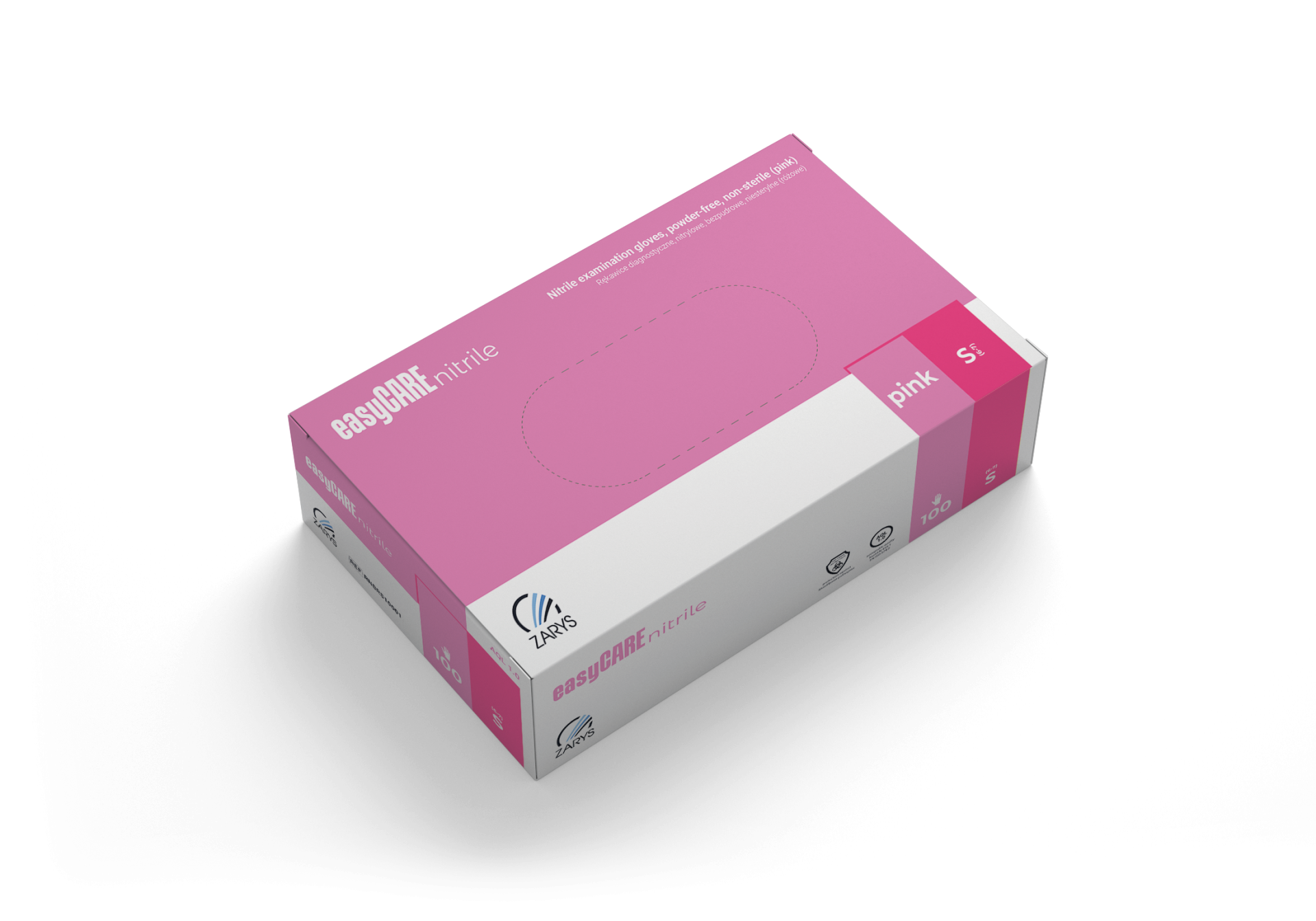 Rękawice diagnostyczne easyCARE nitrile, nitrylowe, bezpudrowe, niesterylne, różowe, Rozm. S, 100 szt.