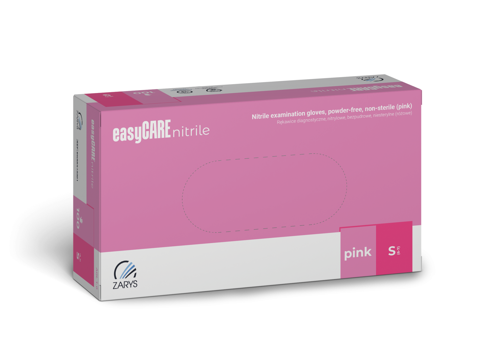 Rękawice diagnostyczne easyCARE nitrile, nitrylowe, bezpudrowe, niesterylne, różowe, Rozm. S, 100 szt.