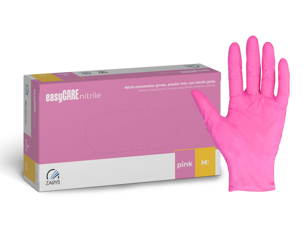 Rękawice diagnostyczne easyCARE nitrile, nitrylowe, bezpudrowe, niesterylne, różowe, Rozm. M, 100 szt.