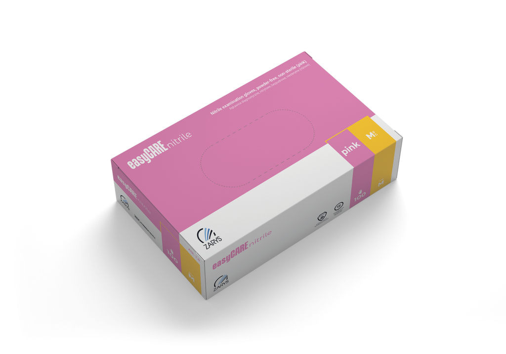 Rękawice diagnostyczne easyCARE nitrile, nitrylowe, bezpudrowe, niesterylne, różowe, Rozm. M, 100 szt.