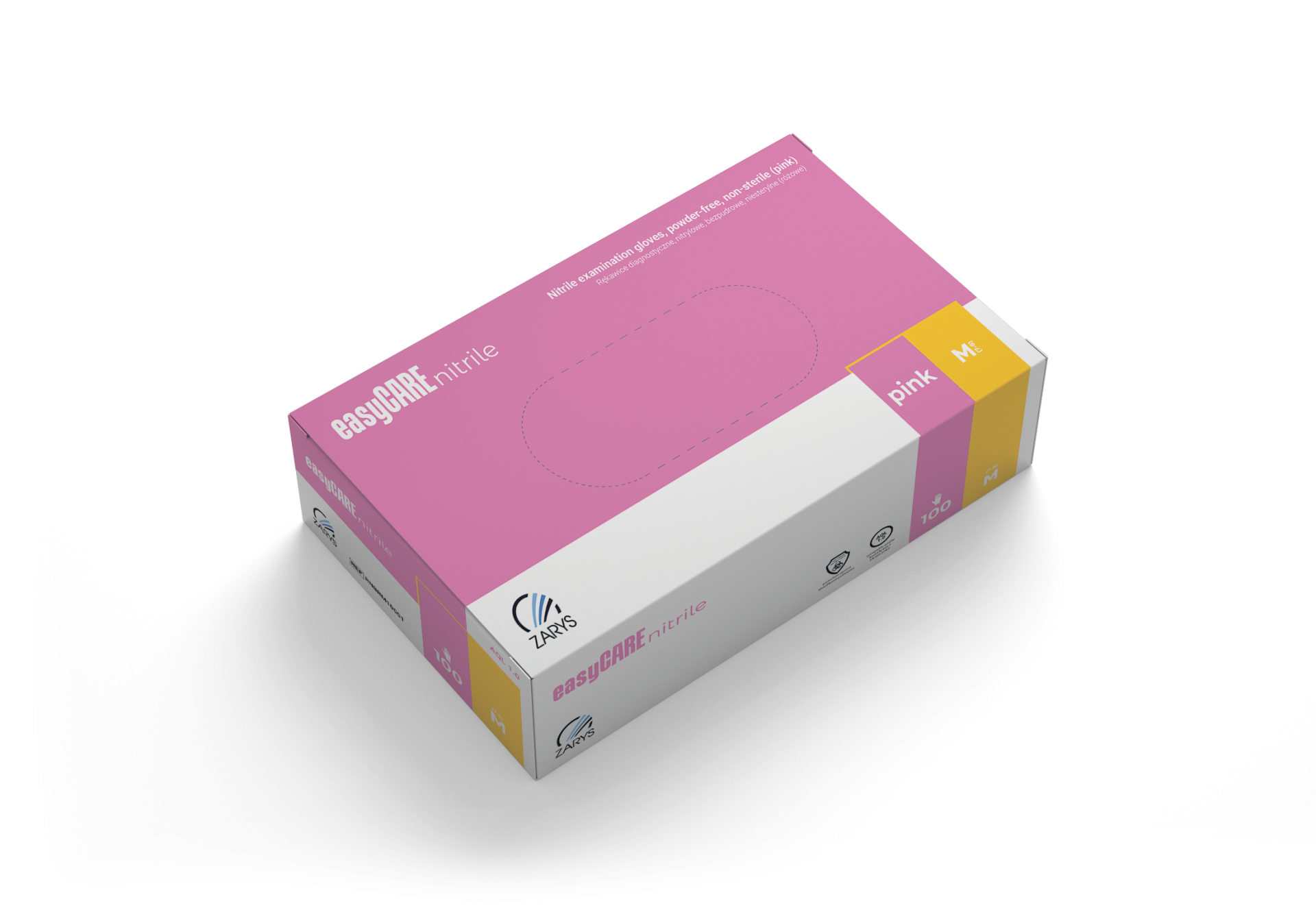 Rękawice diagnostyczne easyCARE nitrile, nitrylowe, bezpudrowe, niesterylne, różowe, Rozm. M, 100 szt.