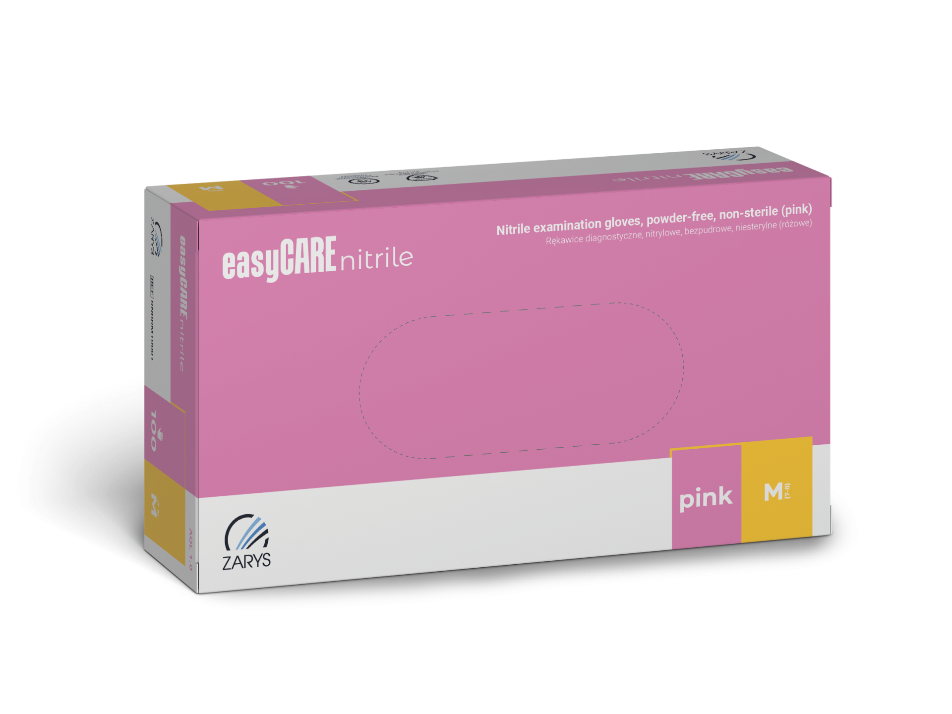 Rękawice diagnostyczne easyCARE nitrile, nitrylowe, bezpudrowe, niesterylne, różowe, Rozm. M, 100 szt.