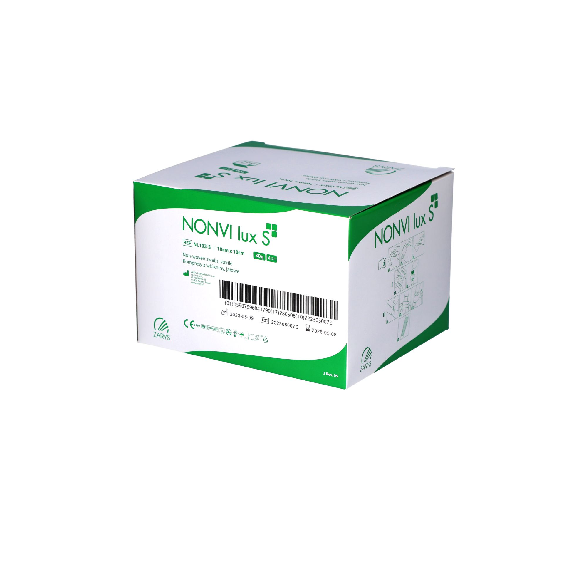 NONVI lux S - kompres włókninowy, sterylny, 30G, 4W, 10cm x 10cm x 3 szt.