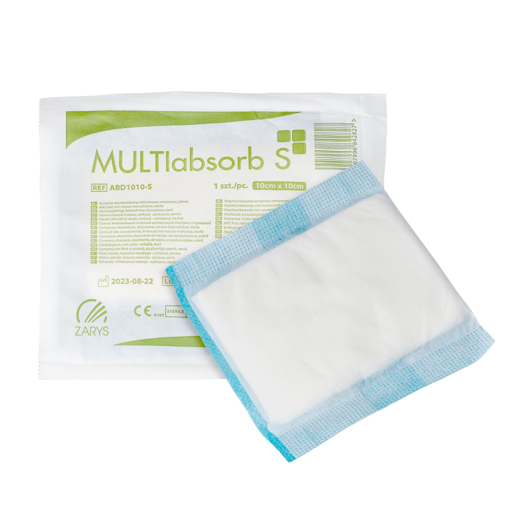 multiABSORB S - kompres wysokochłonny włókninowo-celulozowy, sterylny, 10cm x 10cm x 25 szt.