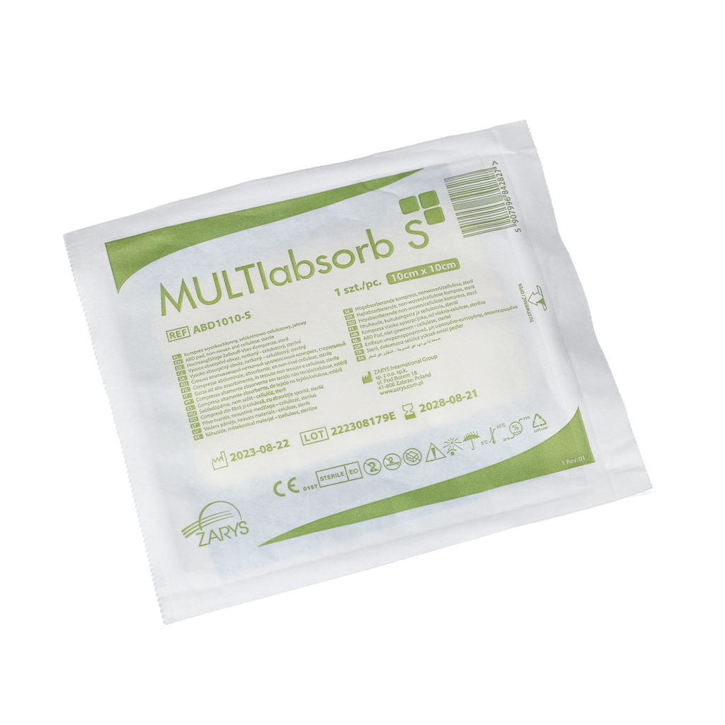 multiABSORB S - kompres wysokochłonny włókninowo-celulozowy, sterylny, 10cm x 10cm