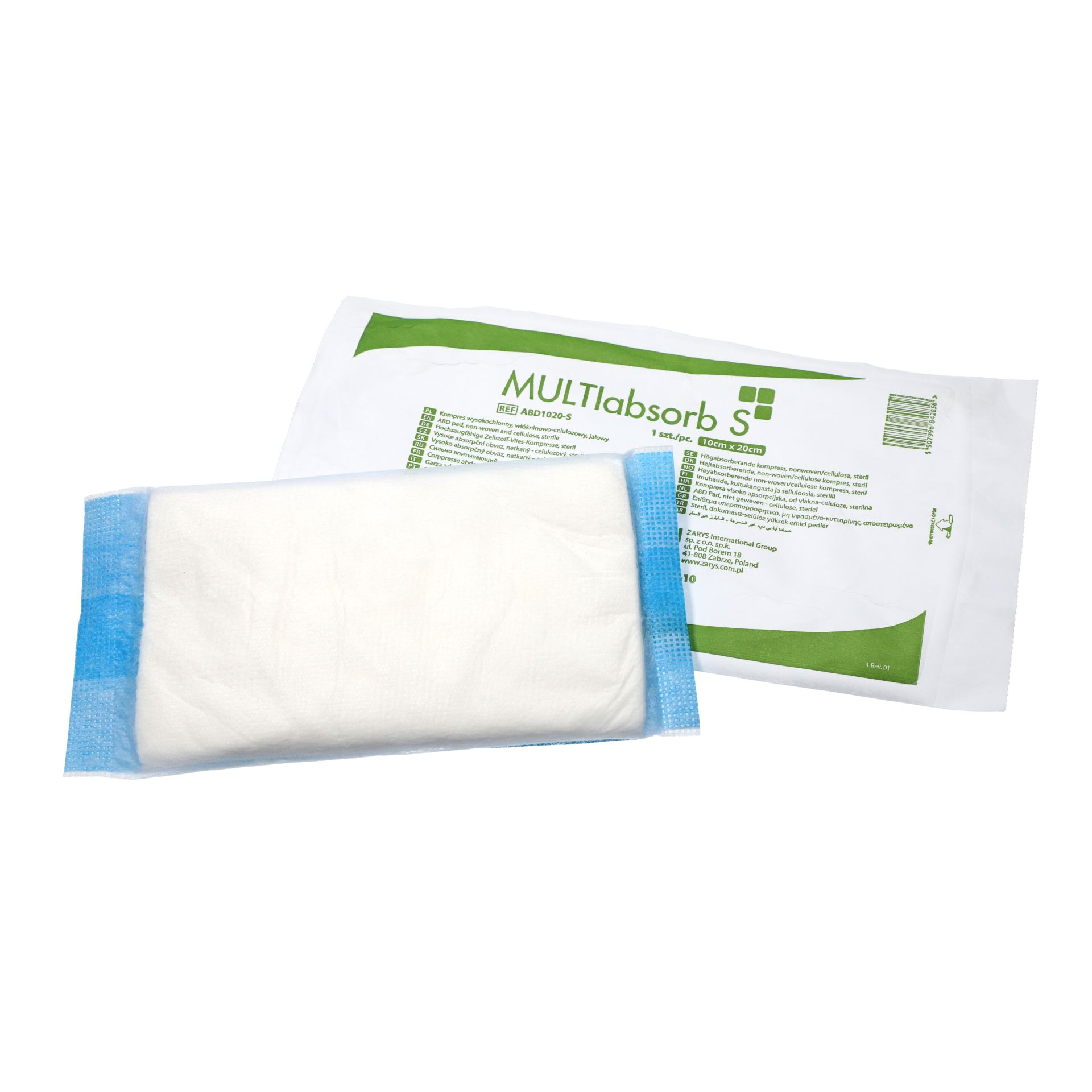 multiABSORB S - kompres wysokochłonny włókninowo-celulozowy, sterylny, 10cm x 20cm x 25 szt.